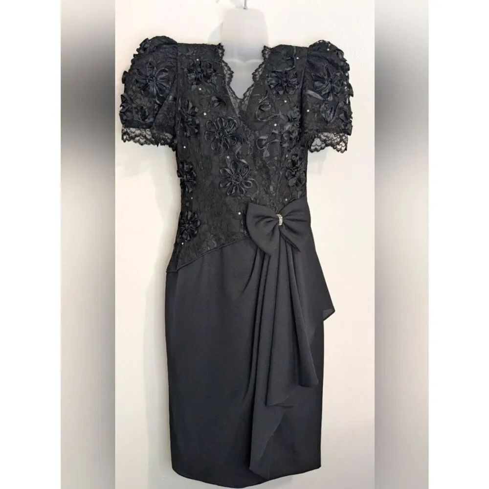 VTG Leslie Fay Glam Whimsical Witchy Feminine Elegant Cocktail 80s 90s Dress 4